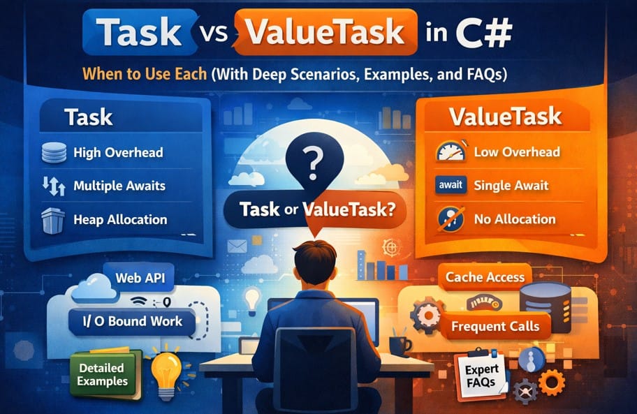 Task vs ValueTask in C# explained with deep scenarios, examples, performance differences, and FAQs